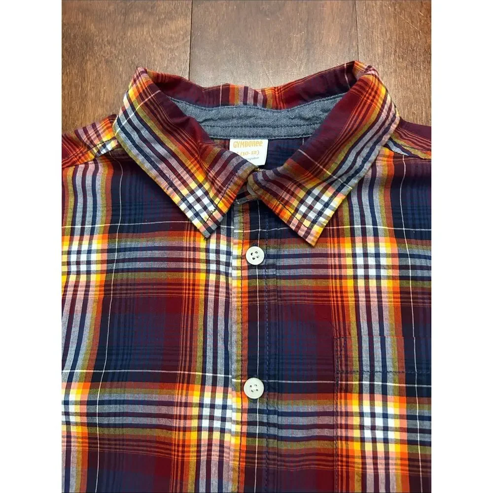 Gymboree Kid’s Plaid Button-Down Shirt in Navy, Red& Yellow, Size L (10-12)